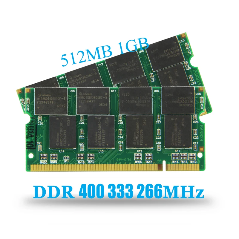 En Ligne Haute Qualité Ordinateur Portable Mémoire Ram DDR 400 MHz 333 Mhz 266 MHz 1 GB 512 MO pour Ordinateur Portable Sodimm Memoria compatible avec DDR1 400 MHz 1 GB