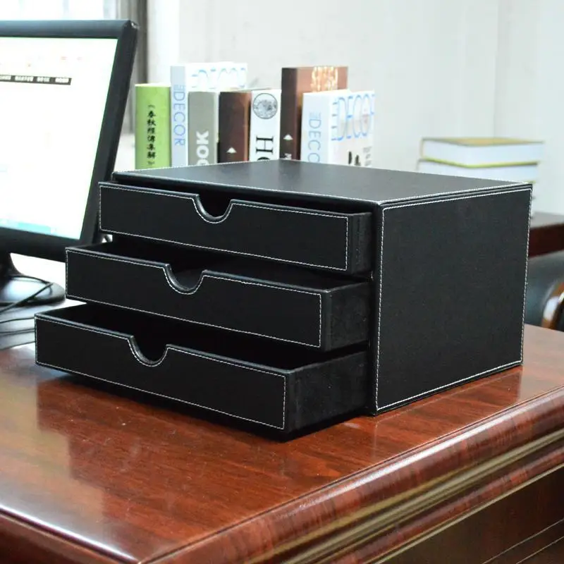 High Grade Leather Office Storage Drawers Simple Desktop File