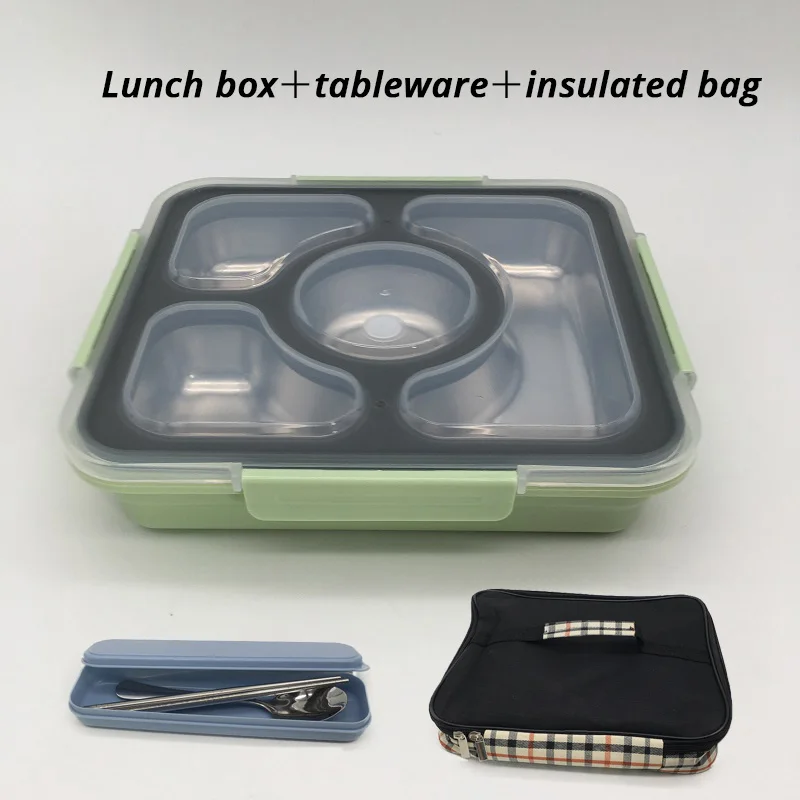 Герметичный Ланч-бокс, термоконтейнер для еды, контейнер с подогревом, экологичный отдельный отсек, не смешанный контейнер для еды - Цвет: green 4 grid package