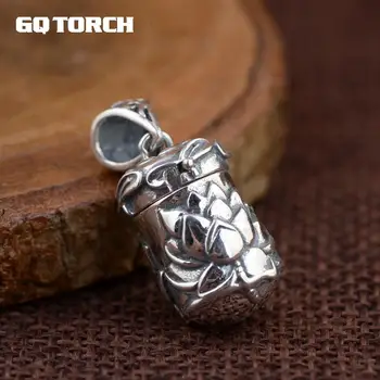 

GQTOCH Real 925 Sterling Silver Mantra Buddha Pendant Lotus Carved Vintage Floating Lockets Openable For Women Fine Jewelry