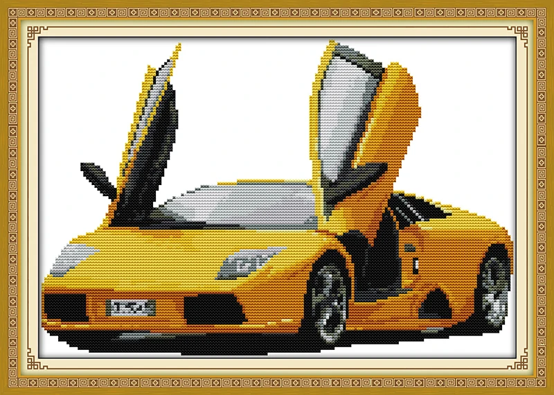 Желтый Набор для вышивки крестиком автомобиля 14ct 11ct pre print Холст Вышивка Сделай