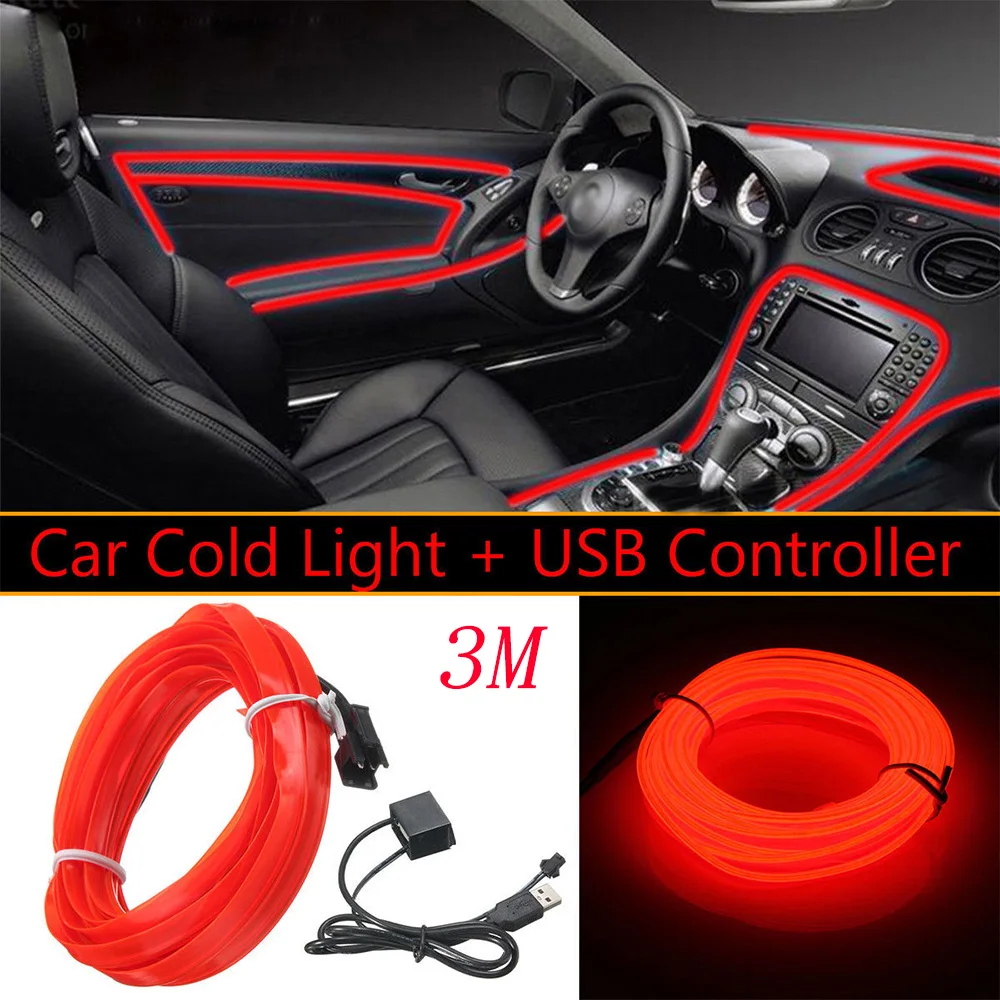 Us 5 77 30 Off 3m 5v Red Neon Led Light Glow El Wire String Strip Rope Tube Car Interior Decor In Decorative Lamp From Automobiles Motorcycles On