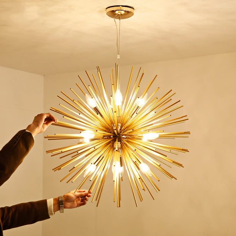 Modern Hedgehog Gold Pendant Light Restaurant Hanging Indoor Light Contemporary Suspension Pendant Lamp Living Room Villa Pendant Lighting Fixture (23)