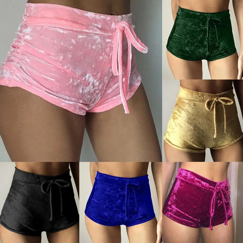 

Fashion Sexy Women Casual Bandage High Waisted Velvet Stretch Shorts Apparel Beach Hot Skinny Lace Up Drawstring Mini