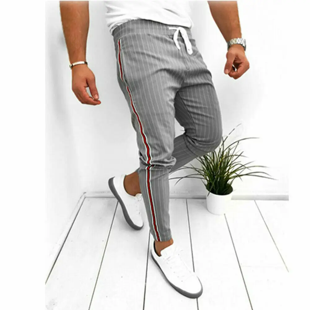 Мужские повседневные штаны длиной до щиколотки с эластичным ремешком, полосатые спортивные штаны для бега, фитнеса, спортивные штаны, длинные штаны