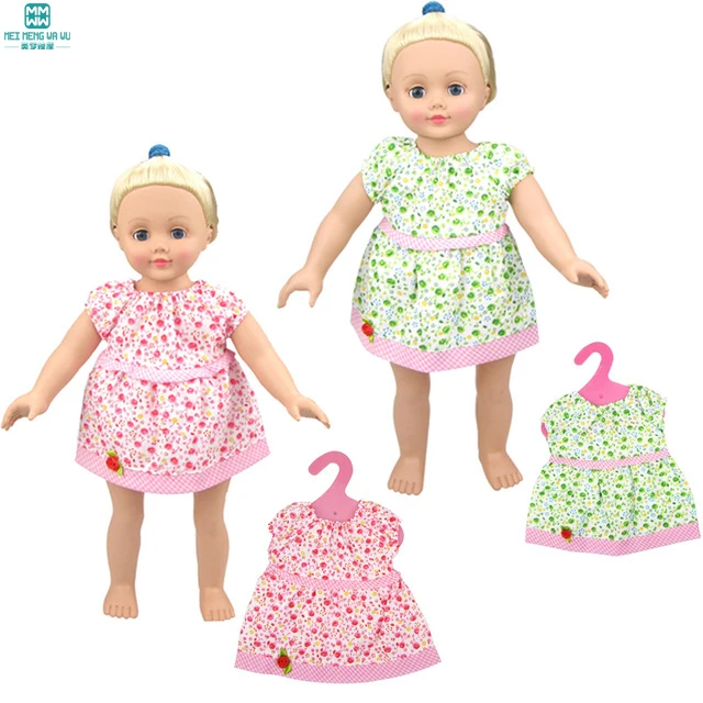 Doll clothes fits girl doll and baby born doll green pink floral dress