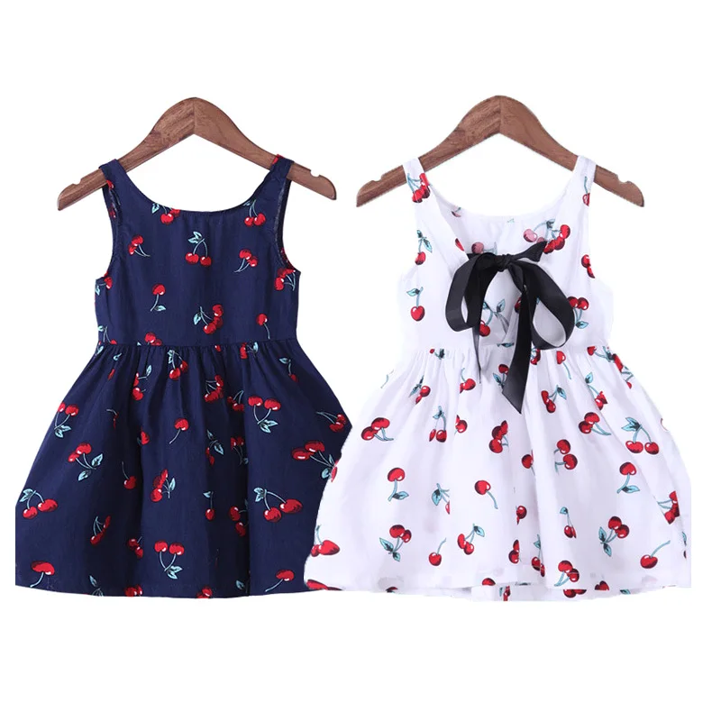 1 предмет, детское платье для девочек с рисунком вишни, модное летнее платье без рукавов для вечеринки, 998