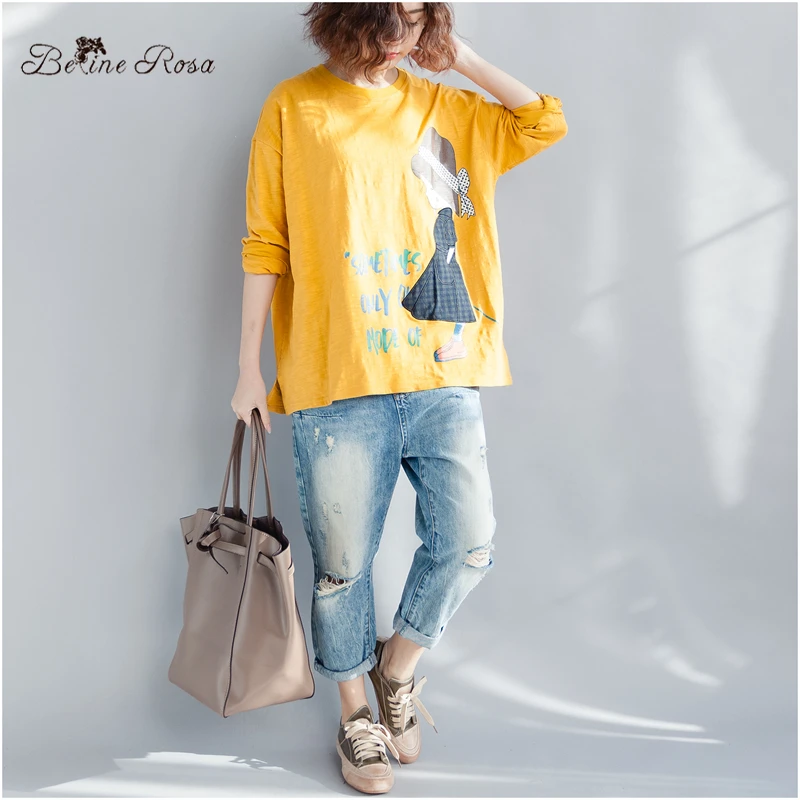 BelineRosa Spring Summer Women's Tunic Kawaii Girls Printing Casual Big Sizes Women Shirts Long Sleeve Cotton T-shirt ZRK00053 BelineRosa Spring Summer Women's Tunic Kawaii Girls Printing Casual Big Sizes Women Shirts Long Sleeve Cotton T-shirt ZRK00053