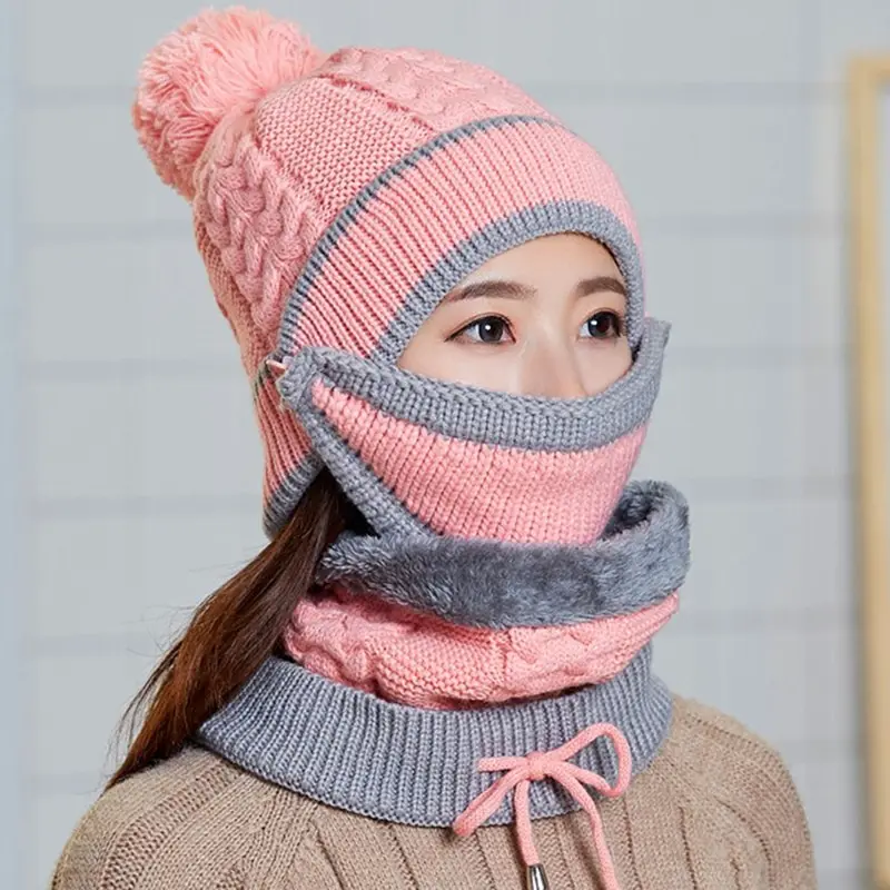Для Женщин Зимняя теплая шапка, шарф набор вязаный шапка с теплой маски и средства ухода за кожей Шеи драйвер Windstop наборы для