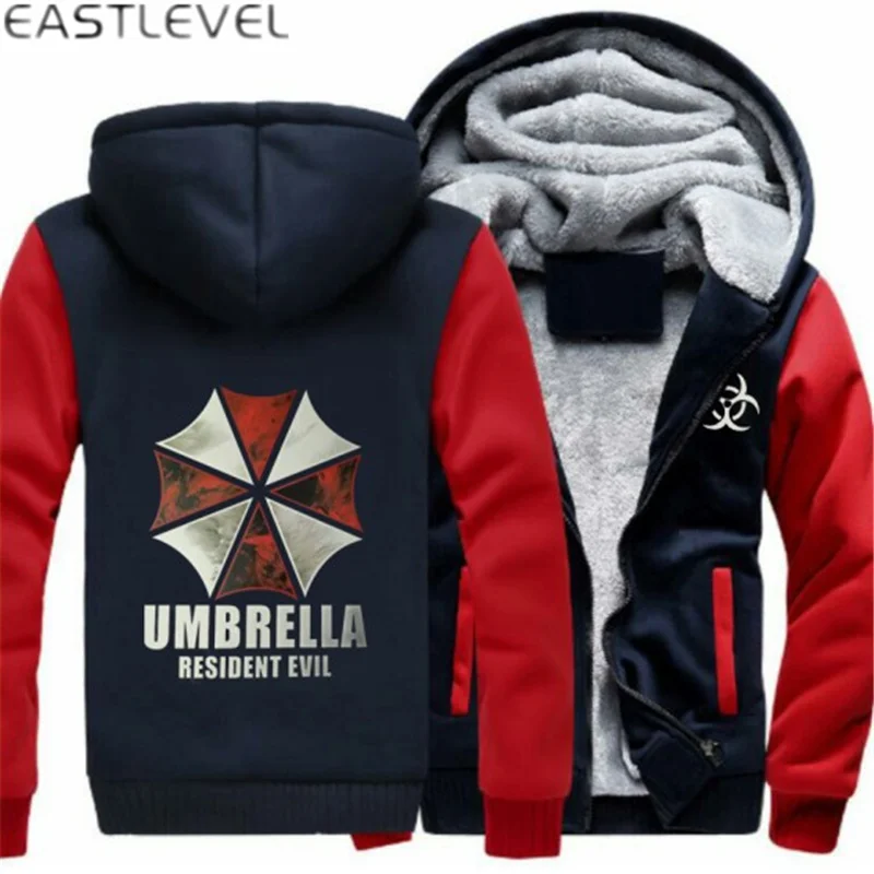 Dropshipping Game Umbrella Resident Evil For Mens Hoodies Zipper Sweatshirt Jacket Winter Warmth Fleece Thicken Jacket Coat