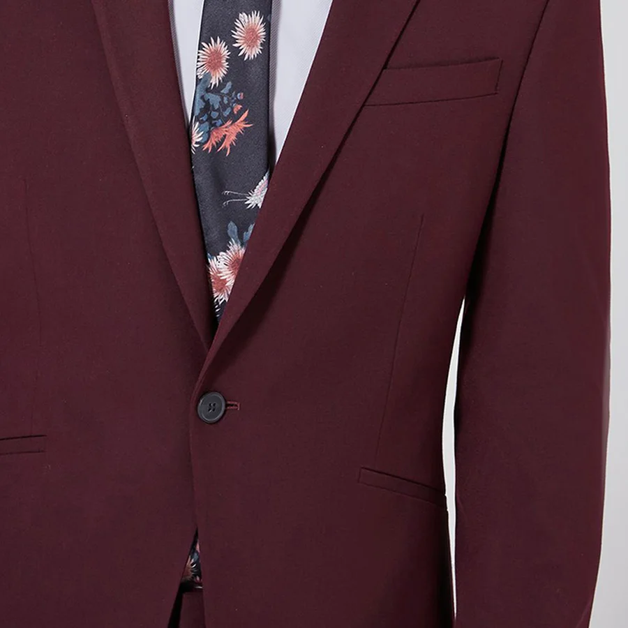 Top Design Wine Red Smart Casual Business Suit Groom Tuxedos Wedding Suits Prom Party Suits Slim Fit for Men 2Pcs 2018 New