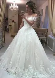 Boho Vestido De Noiva 2019 мусульманские свадебные платья бальное платье с открытыми плечами Тюль Кружево Дубай арабское свадебное платье свадебные