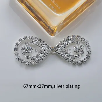 

(M0567) 67mmx27mm interlock crystal buckle,silver plating,one hook in middle
