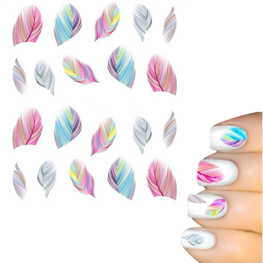 Women Feather pattern Nail Art Water Nail Art Stickers Tips Feather