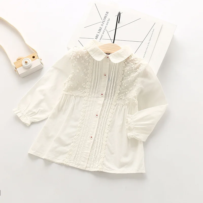 

Autumn Girl Shirts Hollow Embroidery Flowers Girl White Shirts Wholesale