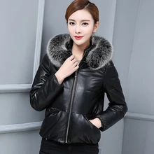 Натуральная овчина пуховик женская зимняя меховая пуховая куртка натуральный бренд Fox fur Trim капюшон короткая куртка Новинка Феникс 0616A