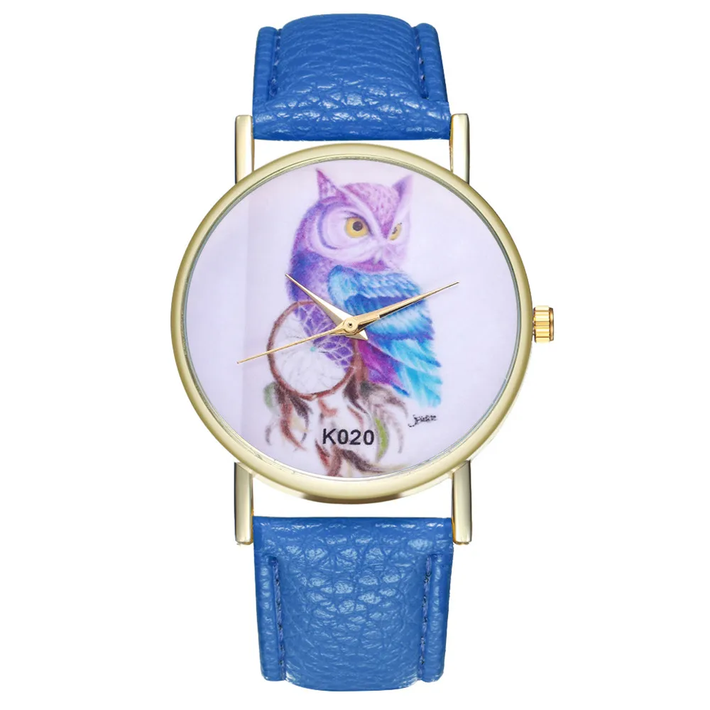 Multi-colored strap owl pattern dial Stylish PU Leather Strap Analog Quartz Watch For Fashion Women