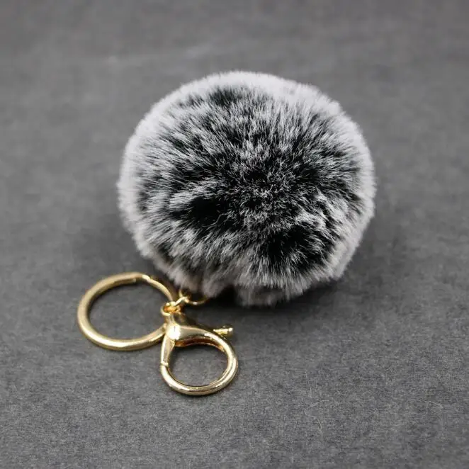 

High Quality 8cm White tip fur pom pom ball keychain 1 ball 6 colors women bag key chains pompon porte clef pompom de fourrure
