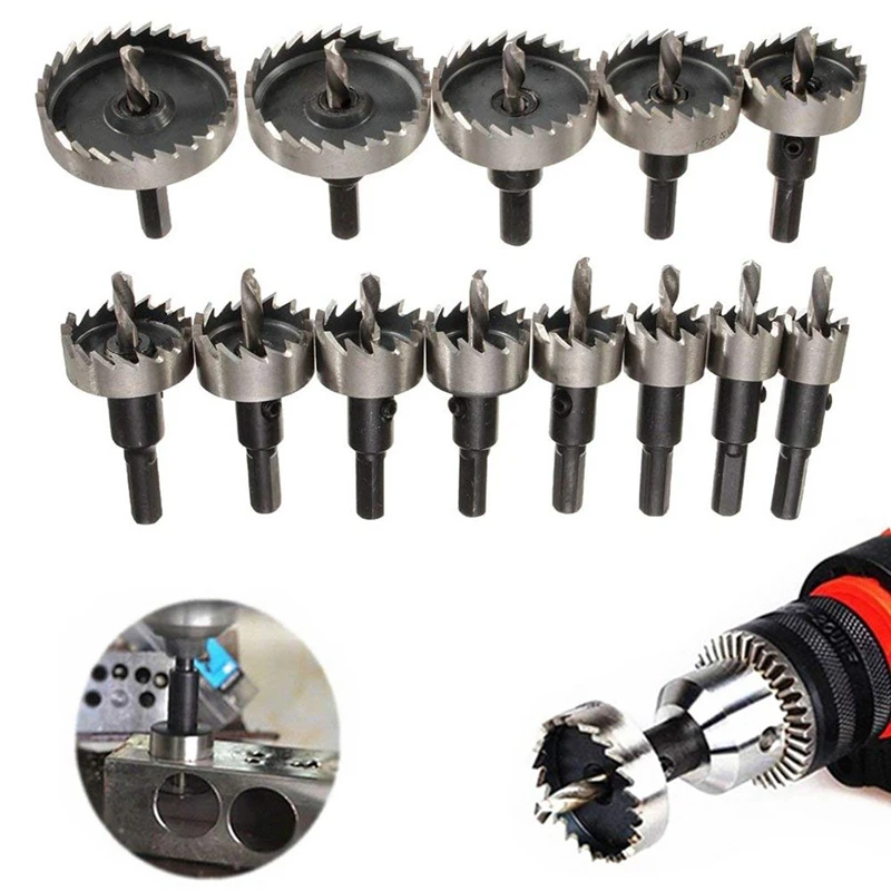 

13Pcs Drill Bit Hole Saw Set,High Speed Steel Tip Hole Saw Tooth Cutter Drill Bits Hole Saw Kit Drilling Tools for Plastic, St