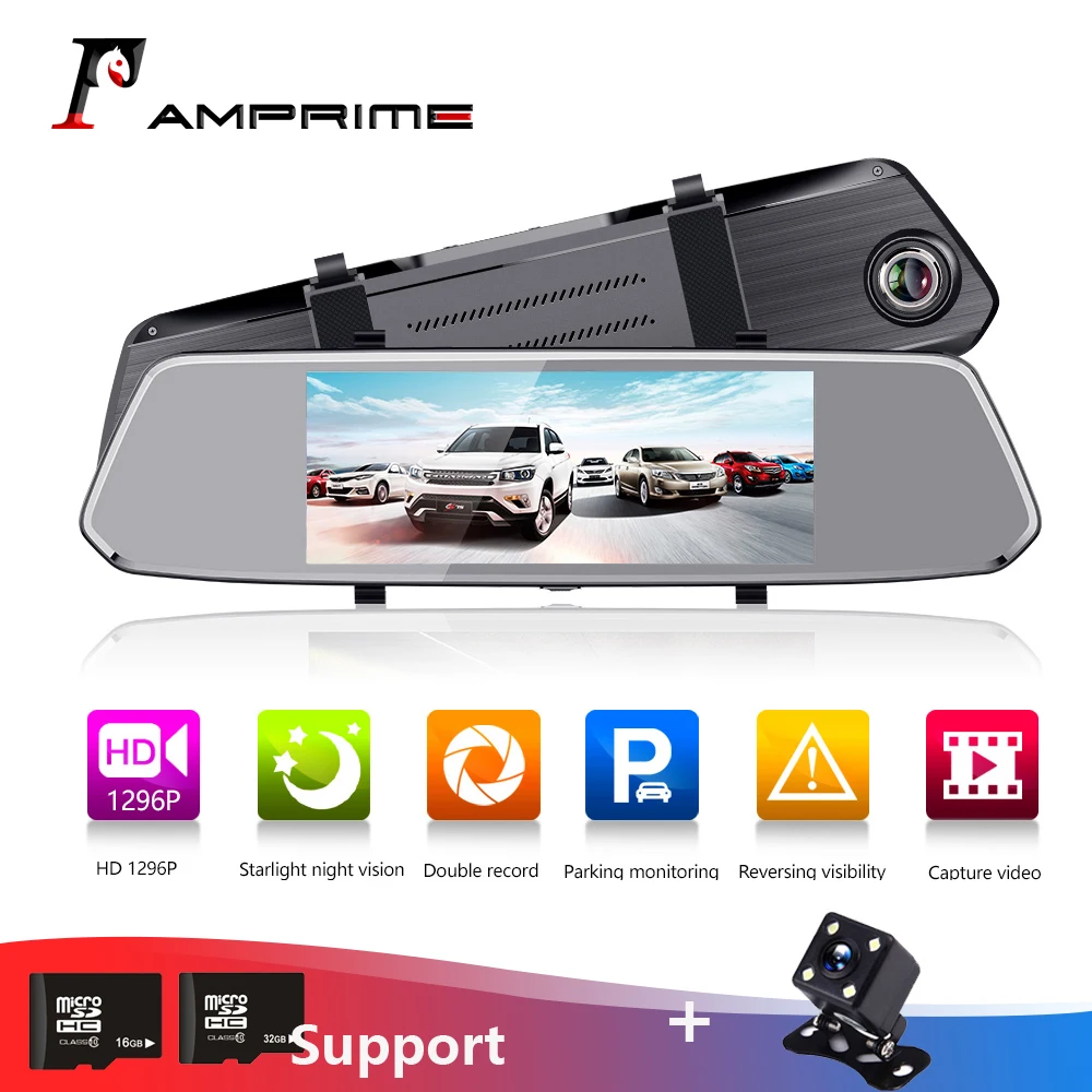 

AMPrime Full HD 1080P Rearview Mirror Car Dvr Stream dash Camera 7" Digital Video Recorder Dual Lens Auto Registrator Camcorder