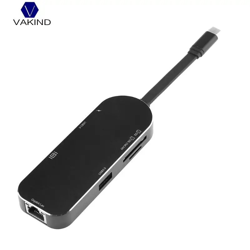 7 в 1 Тип с разъемами типа C и 2 USB3.0 Hub+ SD/устройство для считывания с tf-карт+ 4 K HDMI видео с высокой чёткостью Выход Порты и разъёмы+ Gigabit Lan+ зарядное устройство PD