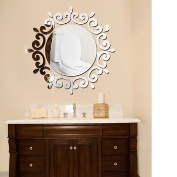

Round Mirror Floral Wall Stickers Removable Art Decal Mural Home Bathroom Decor