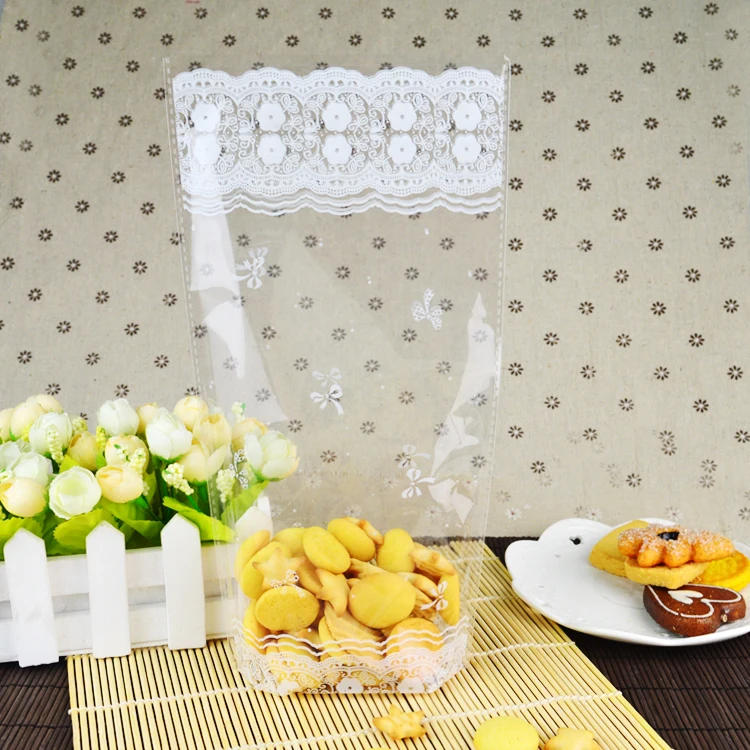 

100pcs White lace pattern Open Top Bag for Cookie Candy Bakery Gift Party Favor Packaging 14*27.5cm