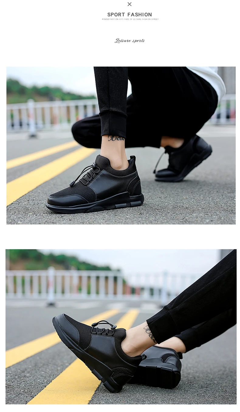 Misalwa/мужские модные кожаные кроссовки, визуально увеличивающие рост; повседневная обувь из черного сетчатого материала; невидимые мужские лоферы; летняя обувь, увеличивающая рост