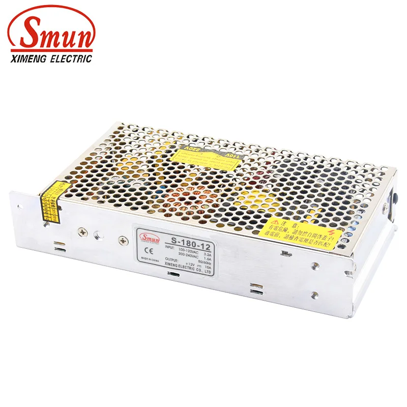 

SMUN S-180-12 Single Output 12V 15A 180W Switching Power Supply LED Driver For LED Strip Lamp CNC Motor CCTV Display