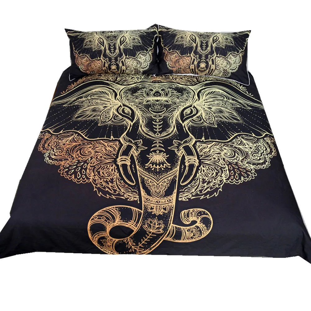 

Tribal Elephant Bedding Set Boho Mandala Golden Design Ethnic Indian God Ganesha Duvet Cover Bed Set