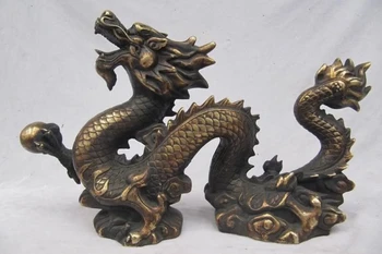 

Chinese Folk Collection classical Old Bronze Fly Dragon Play Bead Statue
