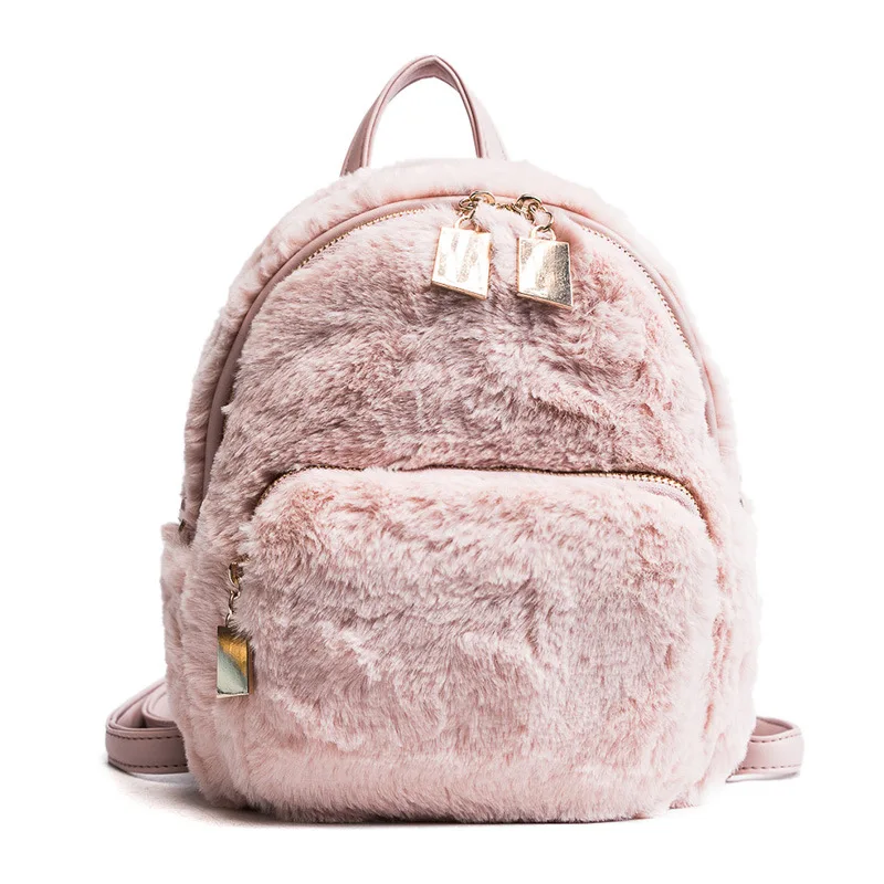 

2017 Winter New Women Faux Fur Backpacks School Bags For Teenagers Rabbit Hair Mini Soft Plush Shoulder Bags Rucksack Escolar