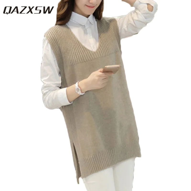 QAZXSW 2018 New Spring Plus Size Women Waistcoat For Women Vest Knitted Harajuku Ladies Woolen Vest Coat Colete Feminino HB666