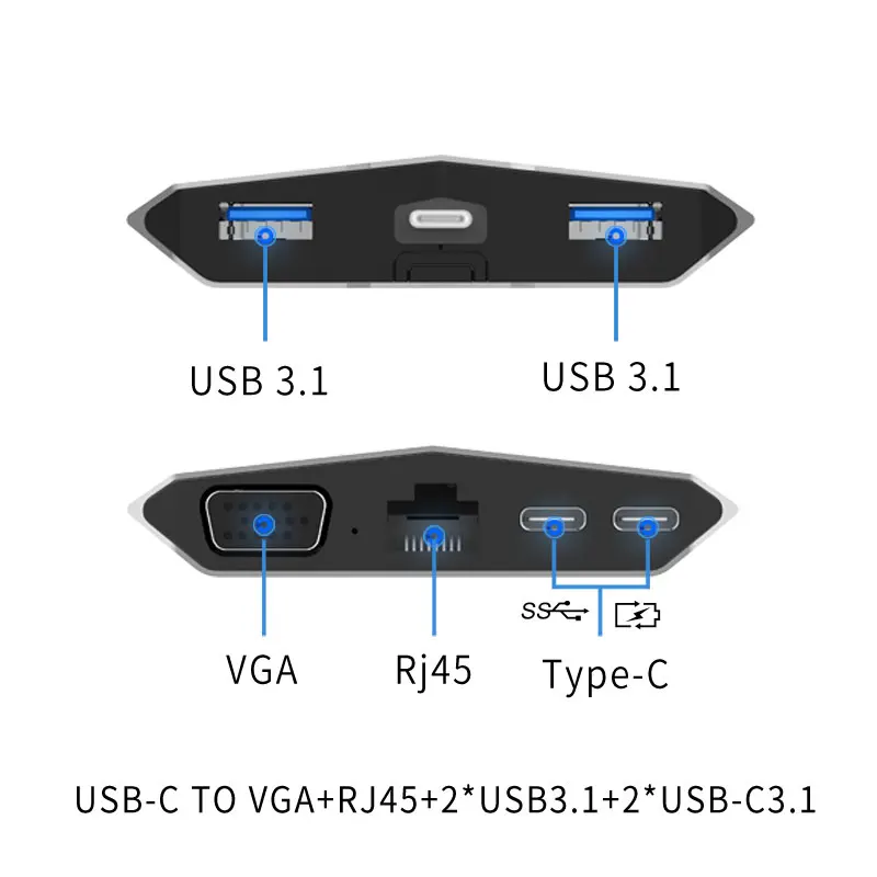 EASYA Thunderbolt 3 USB-C концентратор к Rj45 VGA 1000 адаптер Mbps с USB 3,1 Тип-C PD дата передачи Порты и разъёмы для Macbook Pro док-станция