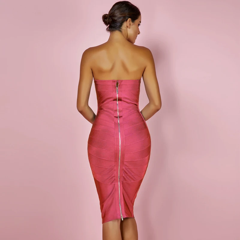 Deer Lady Women Bandage Dress Winter Strapless Bandage Dress Party Mini Hot Pink Bandage Dress Sexy Bodycon