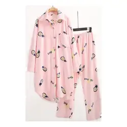 Бесплатная доставка супер мягкие двойные фланелевые женские пижамы Осень и зима длинный стиль Домашняя одежда принт ананас для 50-110 кг