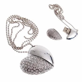 

Free necklace lanyard Diamond heart Pendrive 8gb 16gb 32gb 4gb USB Flash Drive Pen drive (Custom LOGO)