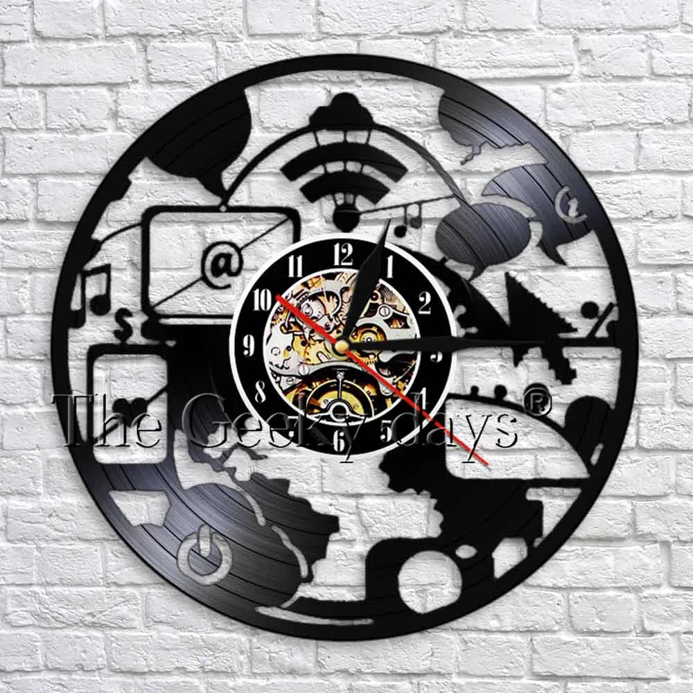 

Chic IT Computer Wall Clock Modern Design Office Art Decoration Vintage Vinyl Record Wall Clock Computer Geek Nerd Gifts