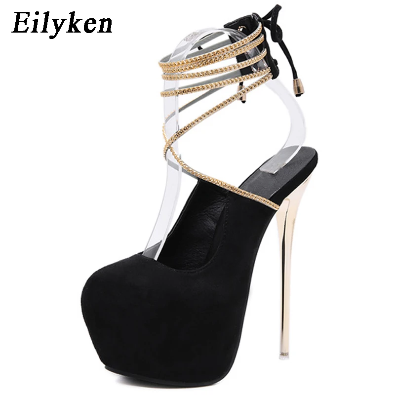 Eilyken весенне-осенние пикантные Клубные женские туфли-лодочки на тонком каблуке Дамская обувь в гладиаторском стиле на шнуровке обувь с круглым носком на платформе 6 см