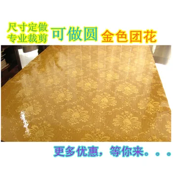 

Dining table mat soft glass plastic table cloth tablecloth gold medallion crystal print pad table mats waterproof disposable