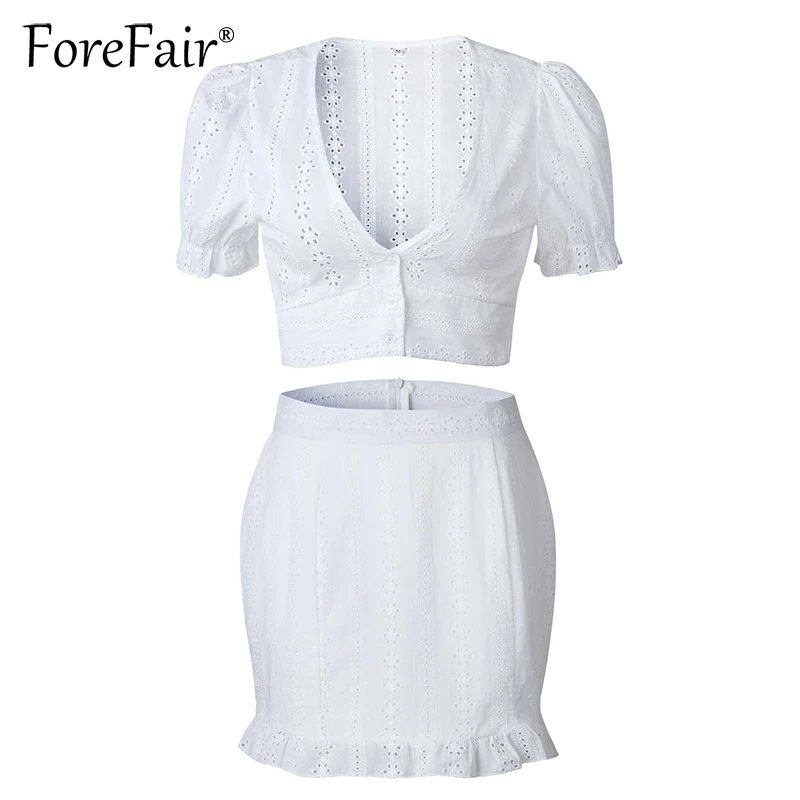 Forefair Женский комплект 2 шт. летний белый хлопковый 2018 сексуальный укороченный топ