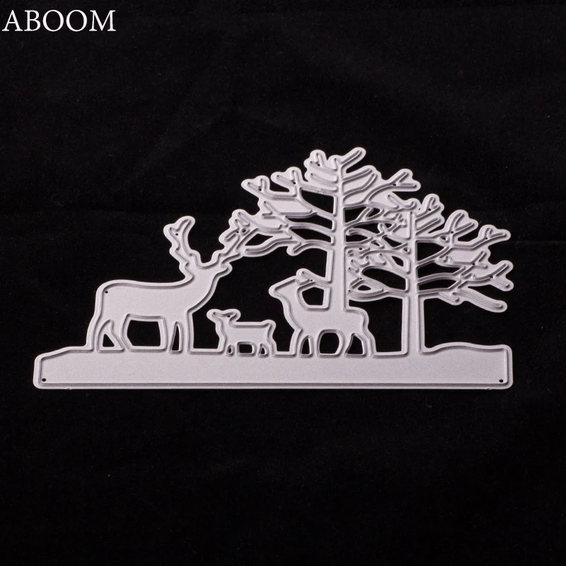 

ABOOM 1PC DIY Christmas Happy Elk Family Stand Under The Tree Metal Steel Cutting Die Book Photo Album Art Card Dies Cut Stencil