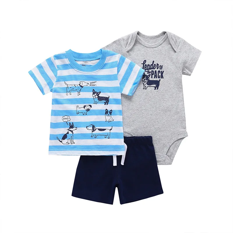 Newborn Baby Clothing Sets Strip Printing Summer Boy Rompers Infant T-shirts+Shorts+Bodysuit Tracksuit |
