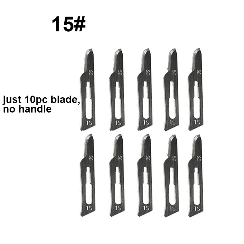 1 Set 10 pc 10#-24# Carbon Steel Surgical Scalpel Blades+ 1pc 4# Handle Scalpel DIY Cutting Tool PCB Repair Knife - Цвет: 10Pcs No.15 Blades