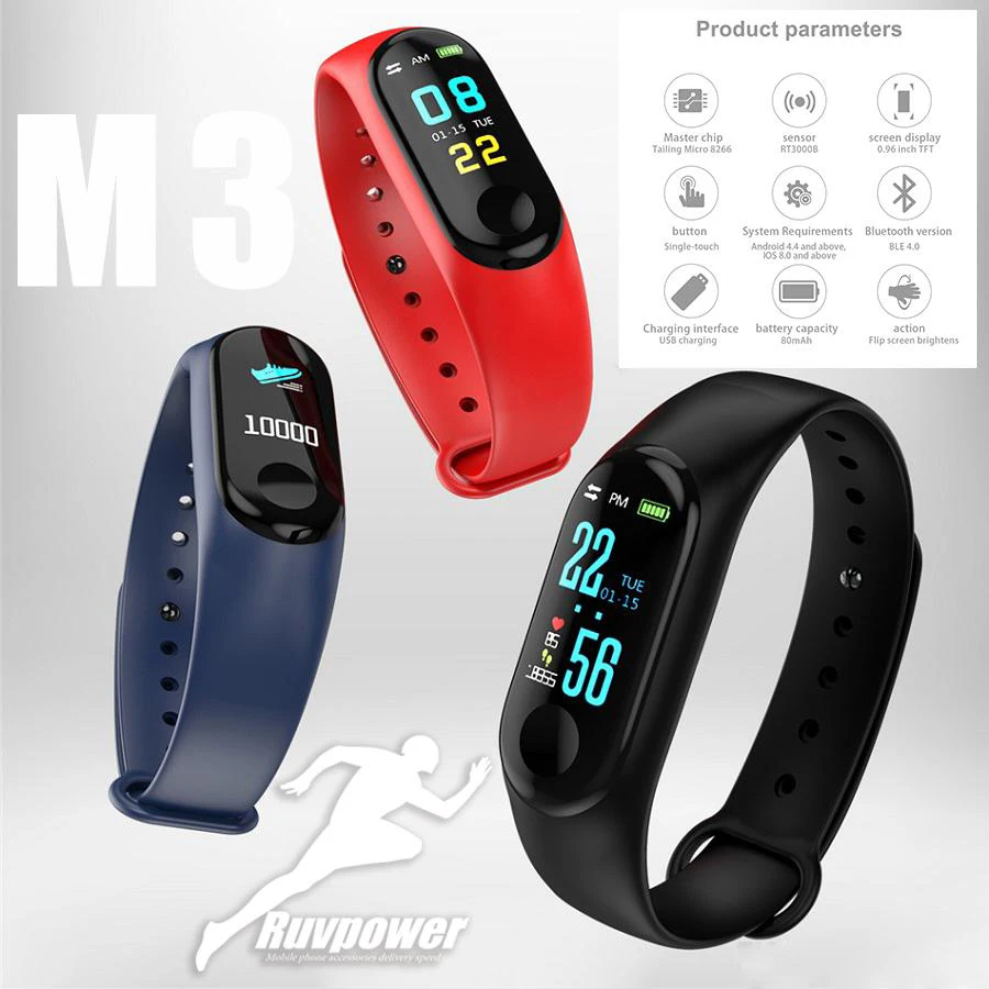 

M3 Smart Wristband Big Touch Screen OLED Message Heart Rate Time Fitness Bracelet Smartband Watch for Android IOS Bracelet Watch