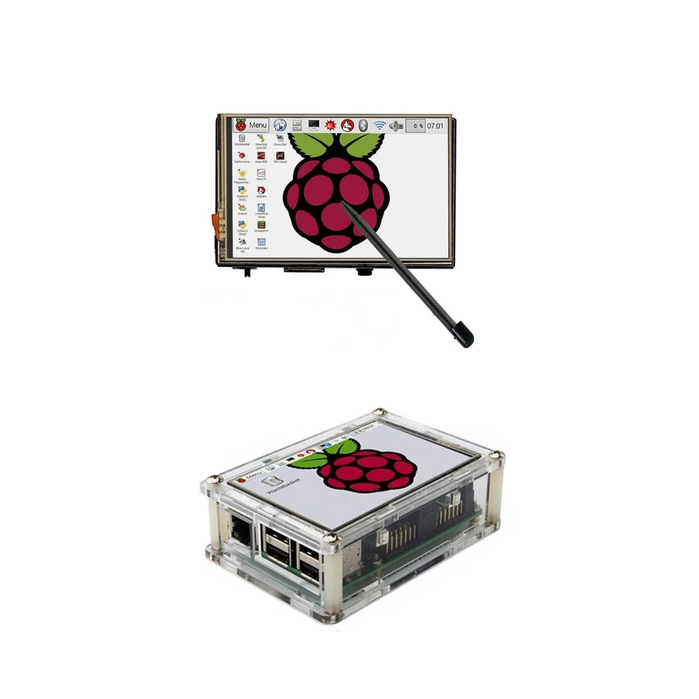 Raspberry Pi 3 Model B плата с 3,5 дюймовым TFT ЖК-дисплеем с сенсорным экраном+ акриловый чехол+ радиаторы