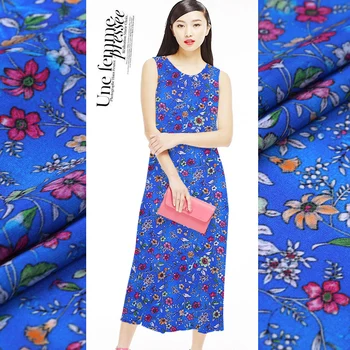 

Small floral digital printing crepe de Chine silk fabric printing silk crepe de Chine blue clothing dress shirt cloth silk cloth
