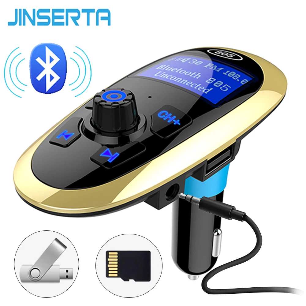

JINSERTA FM Transmitter Bluetooth FM Modulator Handsfree Car MP3 Player Support USB Flash Drive TF Micro SD USB Charger AUX Out
