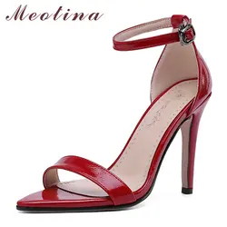 Meotina/Женская обувь, летние босоножки из лакированной кожи, вечерние туфли на тонком каблуке, пикантные босоножки на очень высоком каблуке с