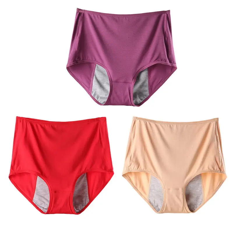 DKERT 3pcs/lot Women Menstrual Period Panties Ladies Underwear Seamless Plus Size Physiological Leakproof Female Briefs - Цвет: Purple Red Beige